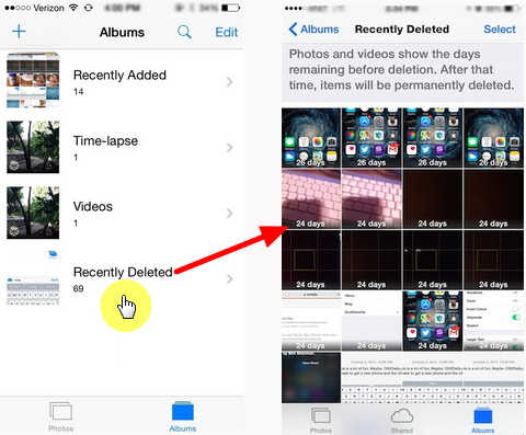 recover iphone photos videos from recently deleted album