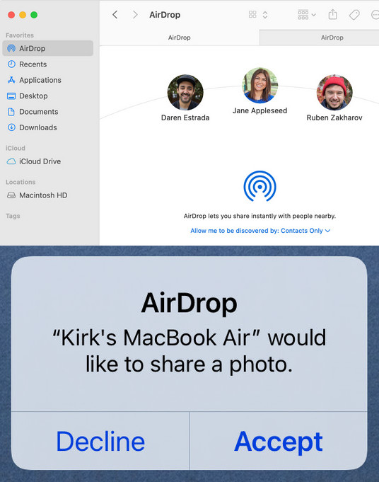 transfer files via airdrop