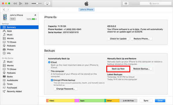 back up iphone with itunes