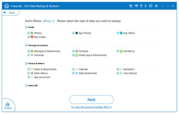 select kik data type to backup