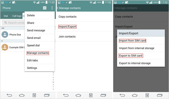 android contacts to android with sim card